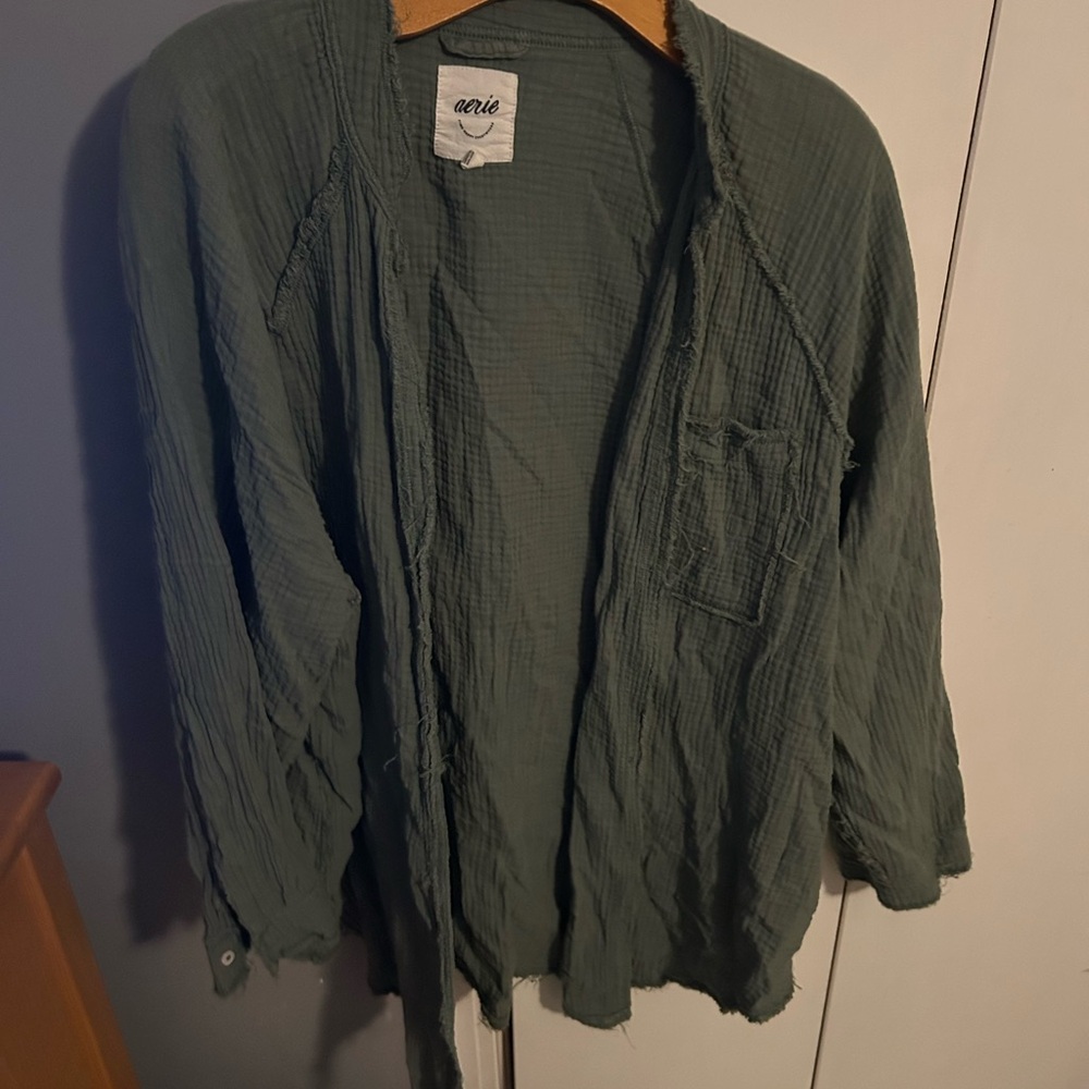 Aerie Olive Green Textured Button Up